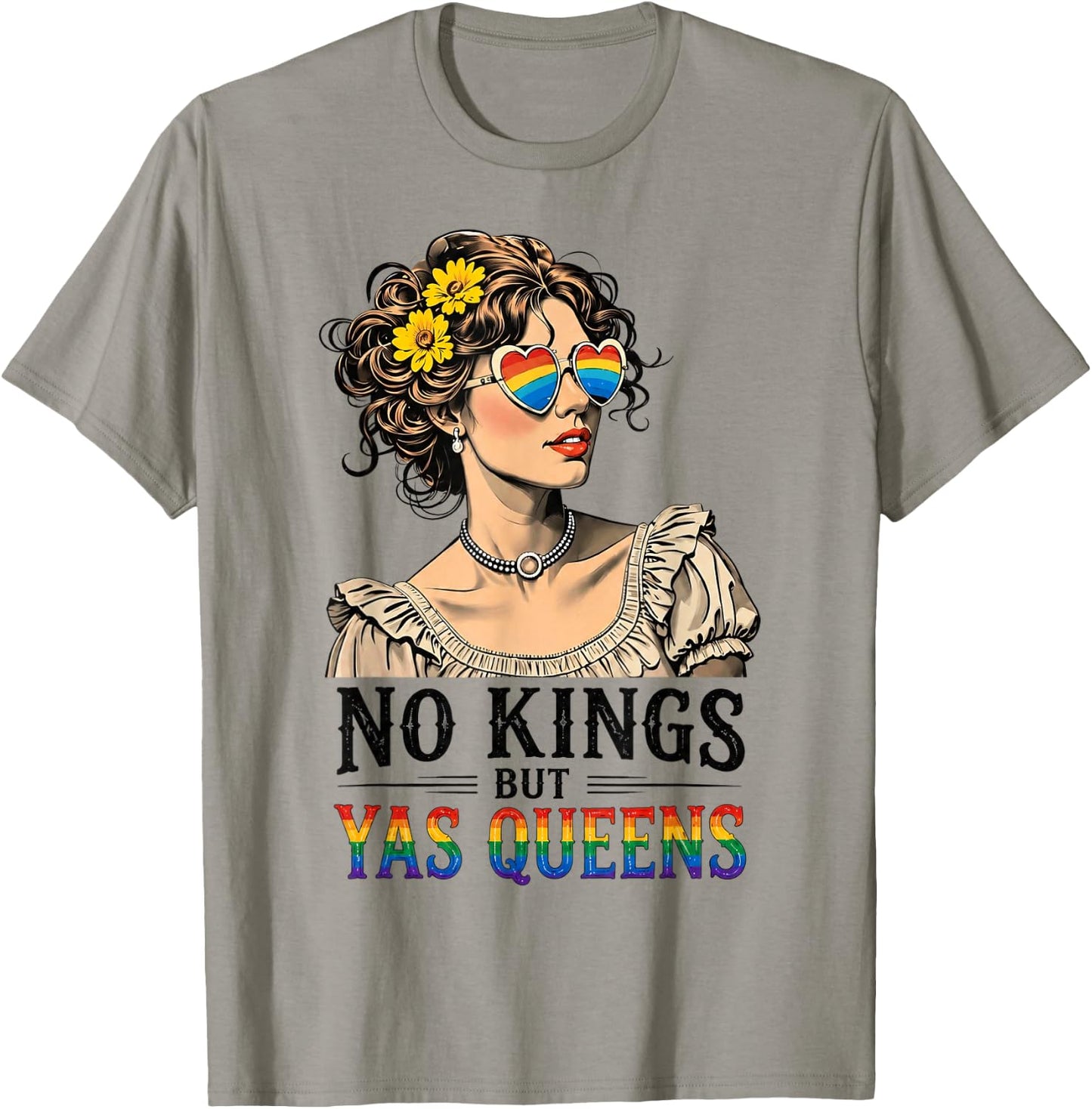 No Kings But Yas Queens Retro LGBTQ Pride Month Ally Pride T-Shirt - T-Shirt | Sand