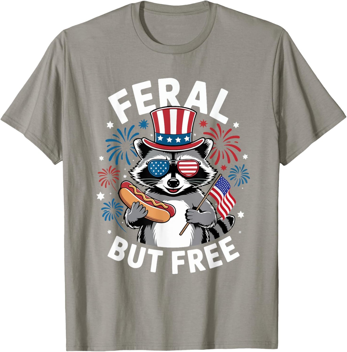 Feral But Free Patriotic Raccoon 4th of July Raccoon Hotdog Women Kids T-Shirt - T-Shirt | Sand