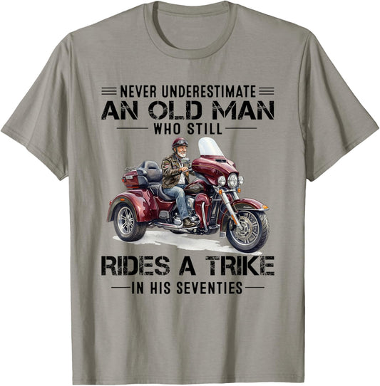 Never Underestimate Old Man Who Still Rides A Trike 70s Red T-Shirt - T-Shirt | Sand