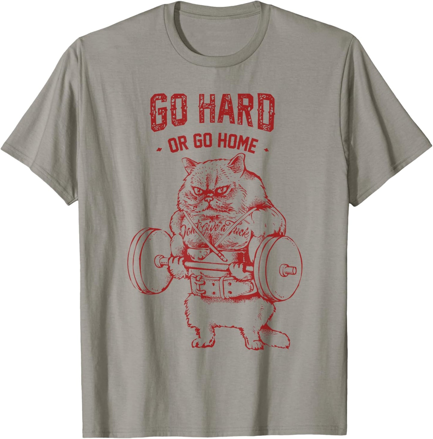 Go Hard or Go Home Cat T-Shirt - T-Shirt | Sand