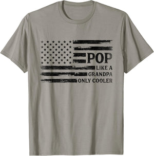 Pop Like A Grandpa Only Cooler Father's Day Black USA Flag T-Shirt - T-Shirt | Sand