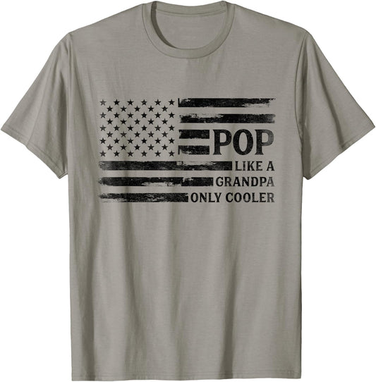 Pop Like A Grandpa Only Cooler Father's Day Black USA Flag T-Shirt - T-Shirt | Sand
