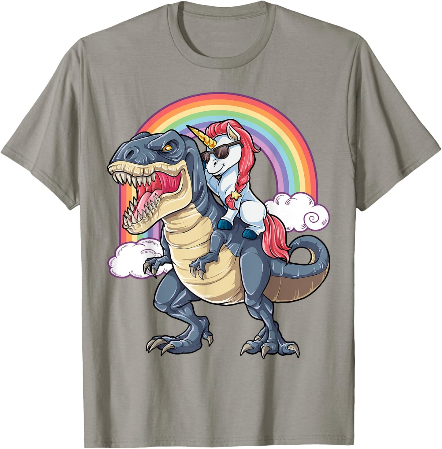 Unicorn Riding T rex Shirt Dinosaur Boys Girls Kids Gift Men T-Shirt - T-Shirt | Sand