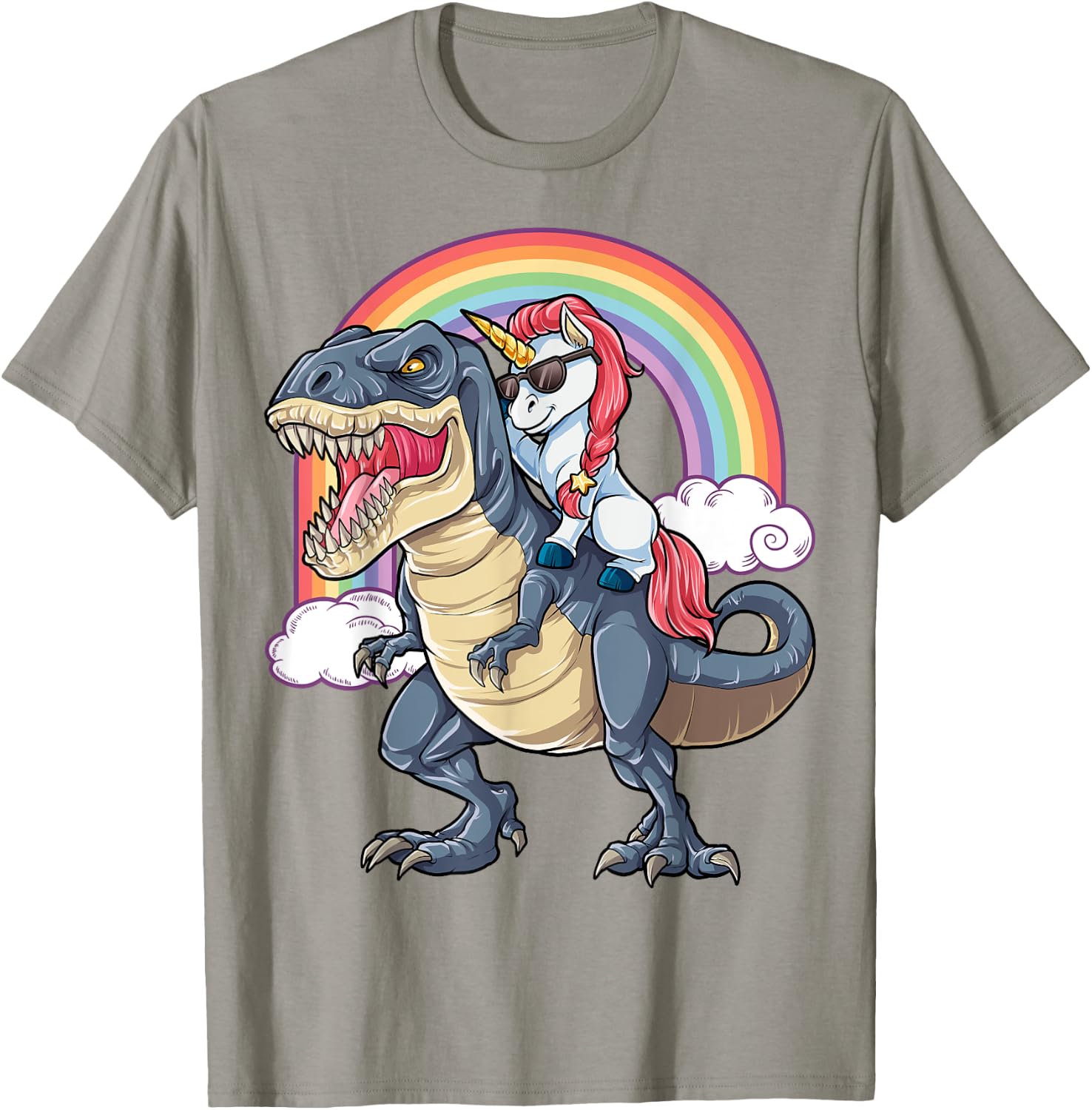 Unicorn Riding T rex Shirt Dinosaur Boys Girls Kids Gift Men T-Shirt - T-Shirt | Sand