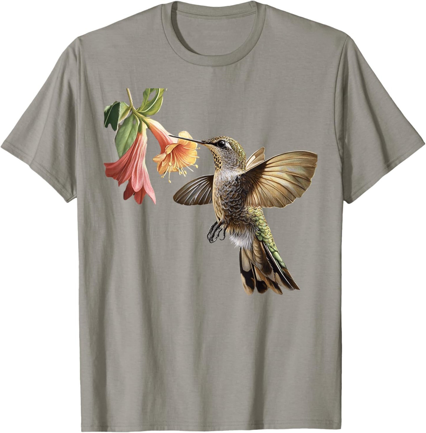 Realistic Hummingbird and Flower Nature Art T-Shirt - T-Shirt | Sand