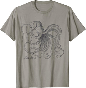 Vintage Black Octopus Marine Biologist Ocean Sea Life T-Shirt - T-Shirt | Sand