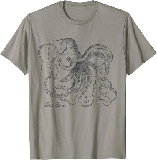 Vintage Black Octopus Marine Biologist Ocean Sea Life T-Shirt - T-Shirt | Sand