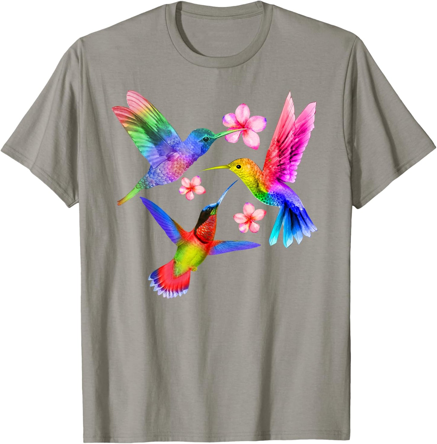 Rainbow Hummingbird Watercolor Colorful Bird Lover Gift T-Shirt - T-Shirt | Sand
