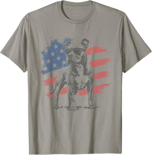 Patriotic Pit Bull Dog USA Flag Sunglasses 4th of July T-Shirt - T-Shirt | Sand