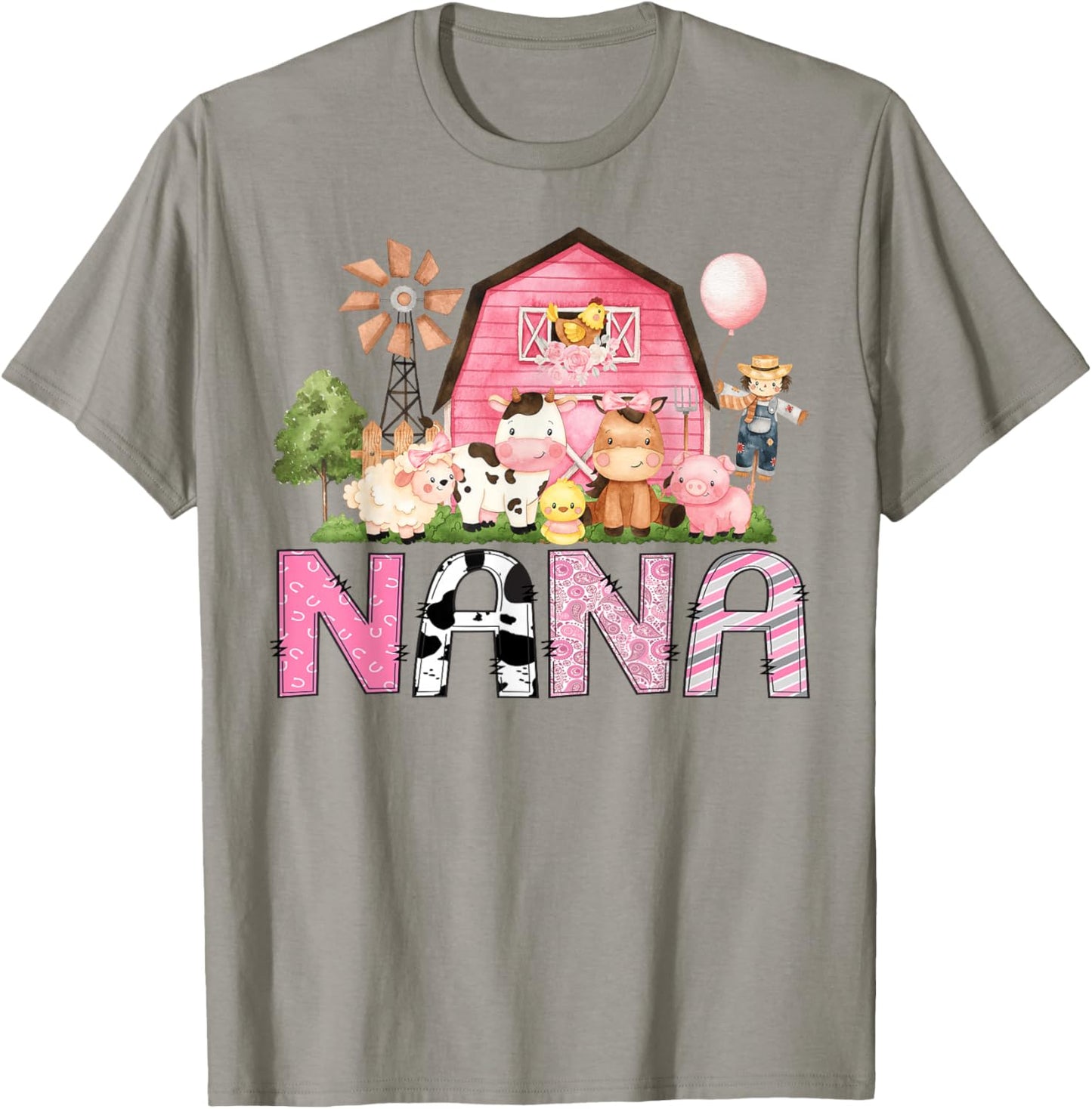 Nana Pink Farm Cow Lover Birthday Girl Matching T-Shirt - T-Shirt | Sand