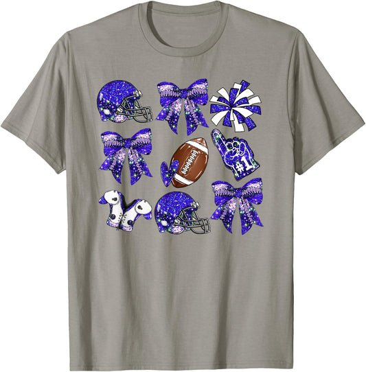 Blue Coquette Bow Football Game Day Women Girls Kids T-Shirt - T-Shirt | Sand