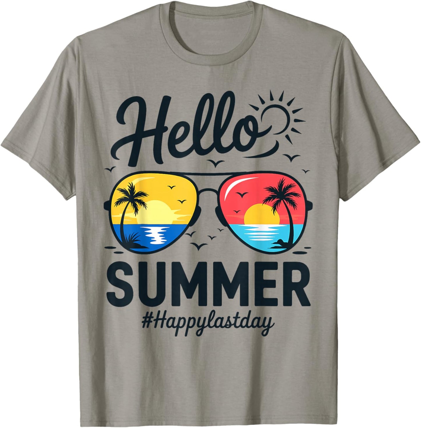 Hello Summer Glass Happy Last Day of School Teacher Student T-Shirt - T-Shirt | Sand