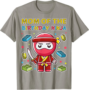 Mom of the Blocks Ninja Birthday Boy Brick Building Kid Boy T-Shirt - T-Shirt | Sand