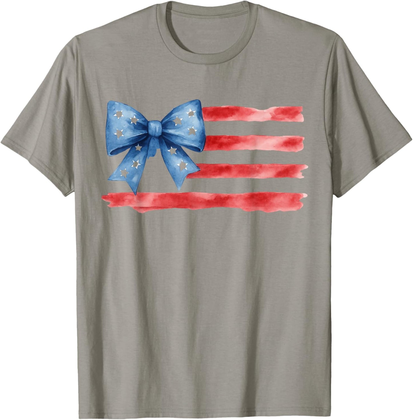 USA Flag Bow 4th of July Watercolor Floral American Pride T-Shirt - T-Shirt | Sand