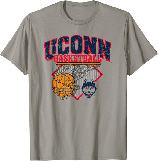 Connecticut Huskies Basketball Vintage Pivot White T-Shirt - T-Shirt | Sand