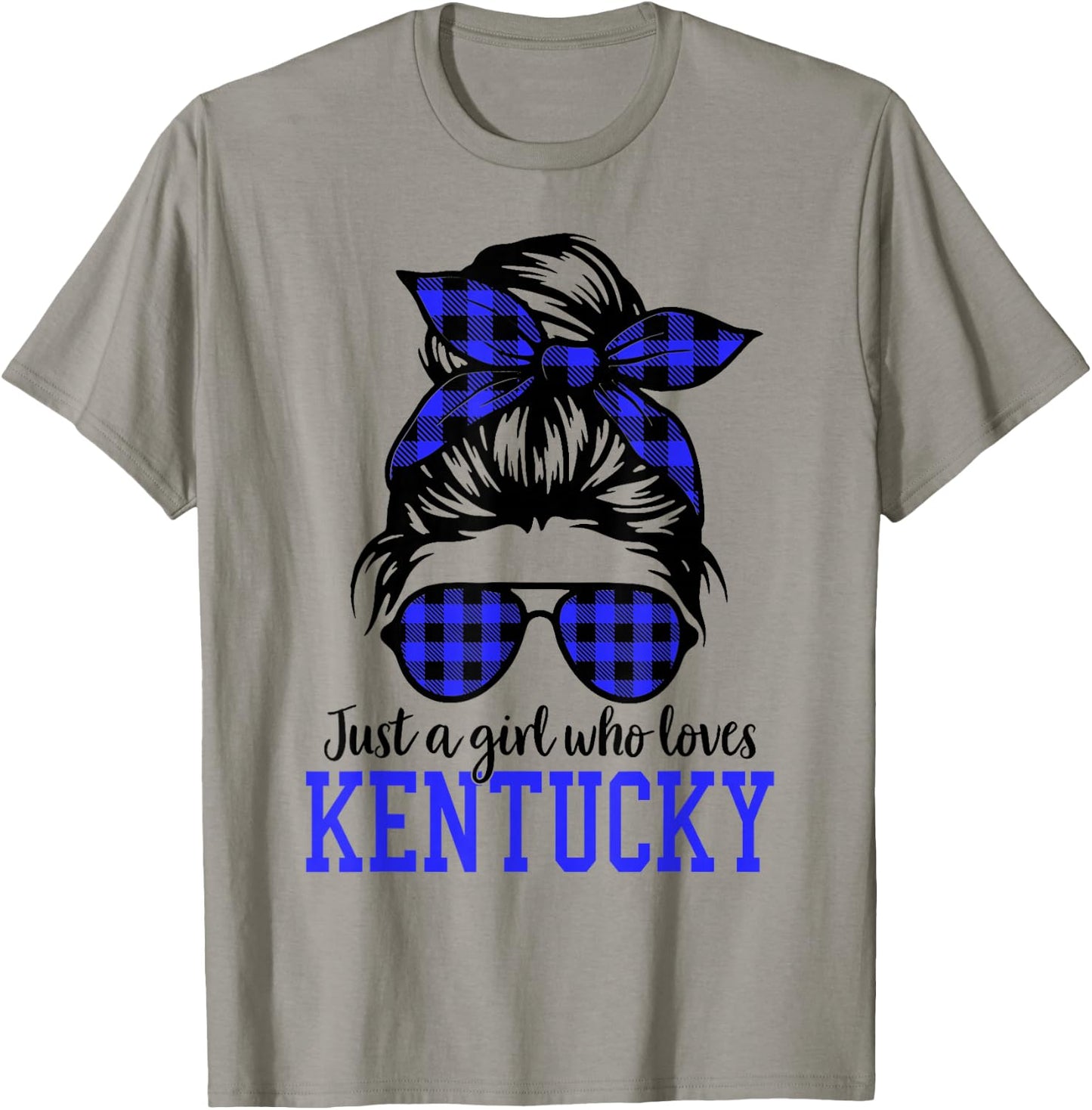 Kentucky Women Girls Messy Bun Hair, Kentucky State Pride T-Shirt - T-Shirt | Sand