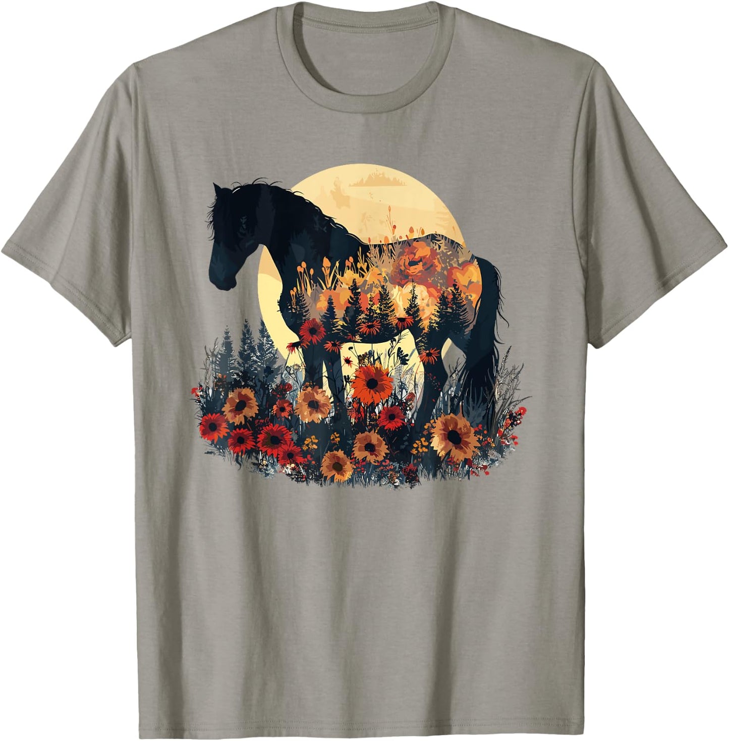 Horse Flowers Lover Nature Wildlife Pony T-Shirt - T-Shirt | Sand