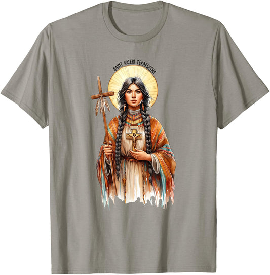 Catholic Saint Kateri Tekakwitha Lily Of The Mohawks Faith T-Shirt - T-Shirt | Sand
