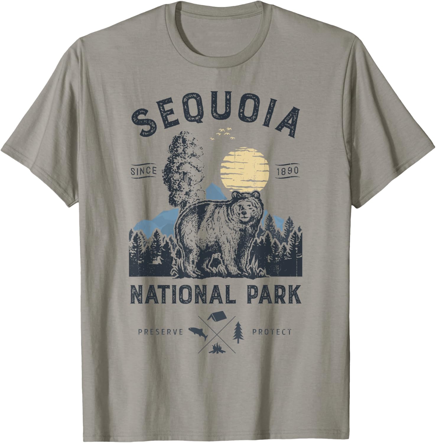 Sequoia National Park T Shirt Vintage California Bear Gifts T-Shirt - T-Shirt | Sand