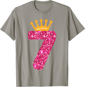 Happy Birthday Girls 7th Party 7 Years Old Bday T-Shirt - T-Shirt | Sand