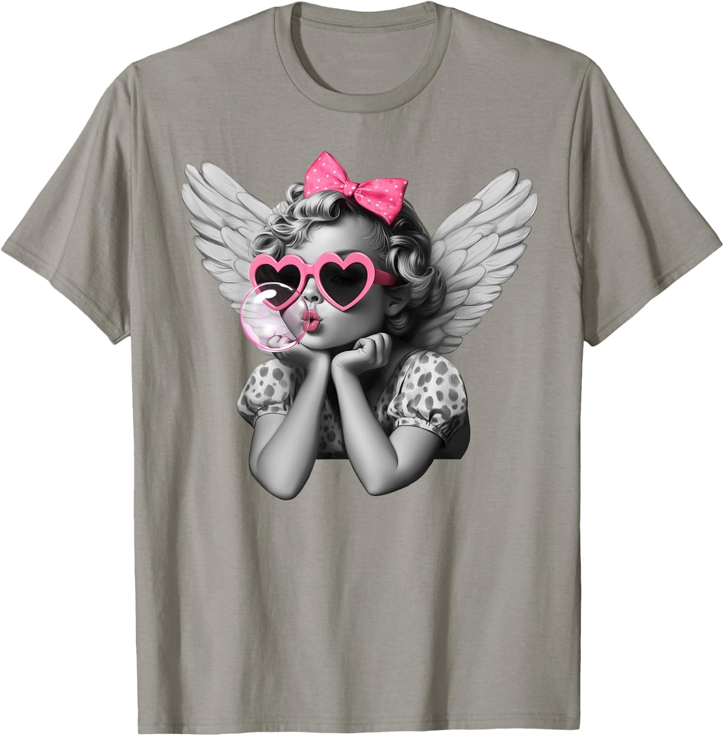 Cupid Blowing Bubble Heart Sunglasses Leopard Valentines Day T-Shirt - T-Shirt | Sand