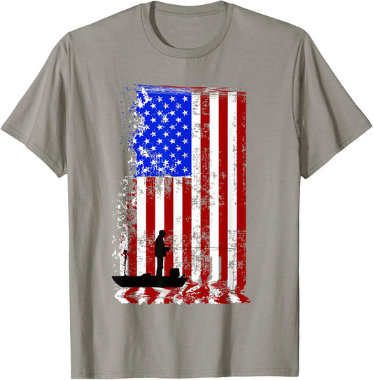 FISHING American Flag | USA Fishersman Boat Shirt T-Shirt - T-Shirt | Sand