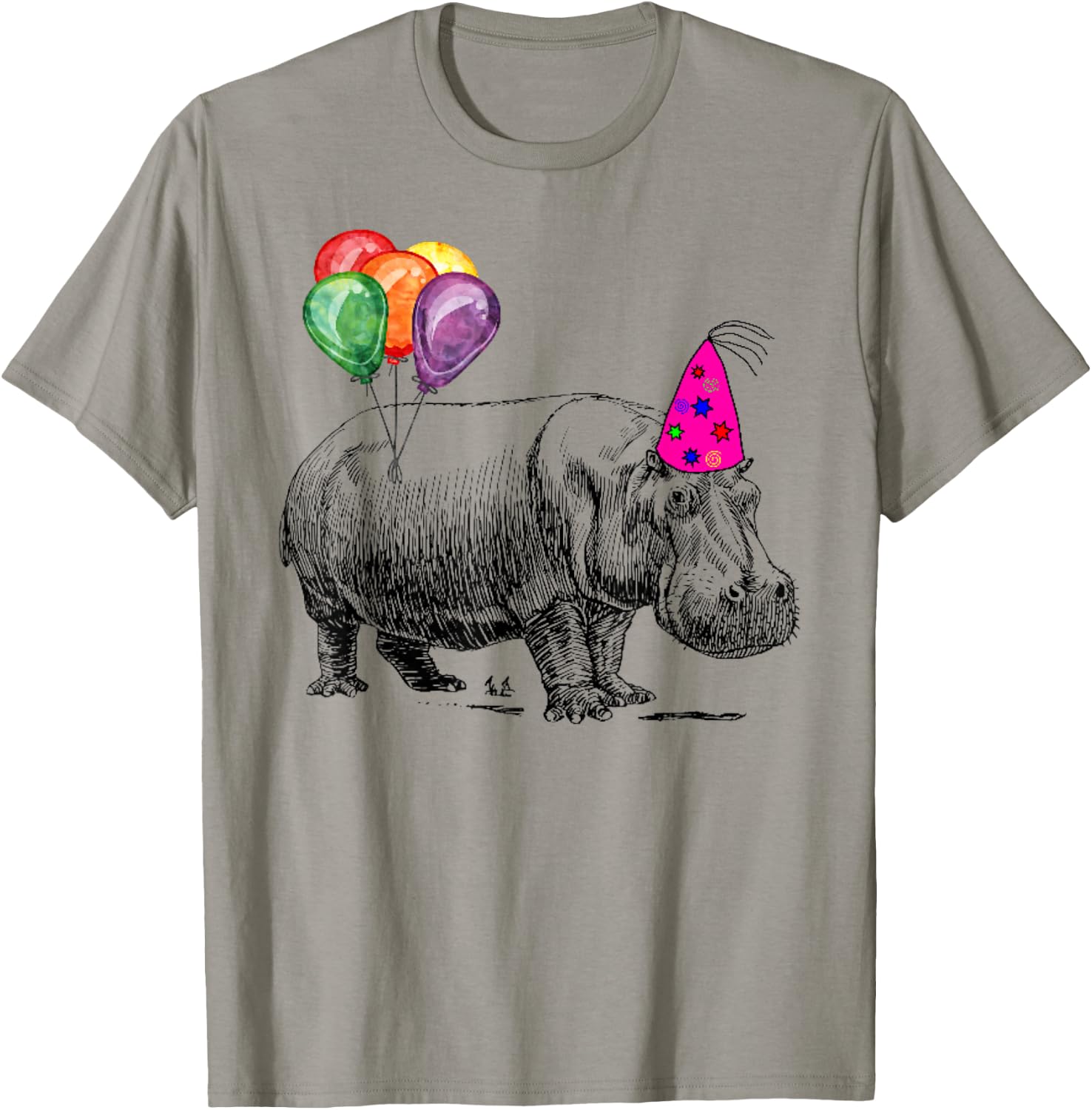 Hippo Wearing A Birthday Hat With Party Balloons Par T Shirt T-Shirt - T-Shirt | Sand