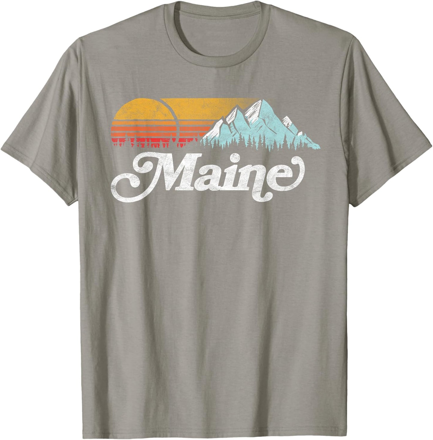 Retro Vibe Maine Vintage Mountains & Sun Small T-Shirt - T-Shirt | Sand