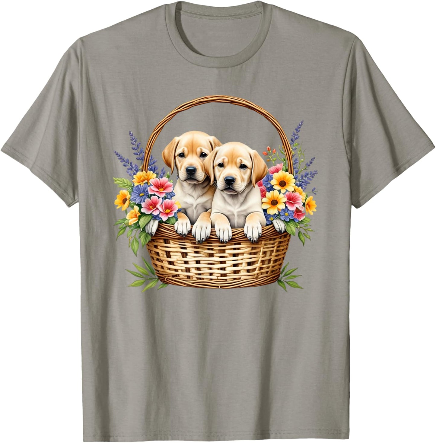 Labrador Dog Owner Puppies in a Basket T-Shirt - T-Shirt | Sand