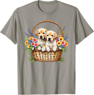 Labrador Dog Owner Puppies in a Basket T-Shirt - T-Shirt | Sand