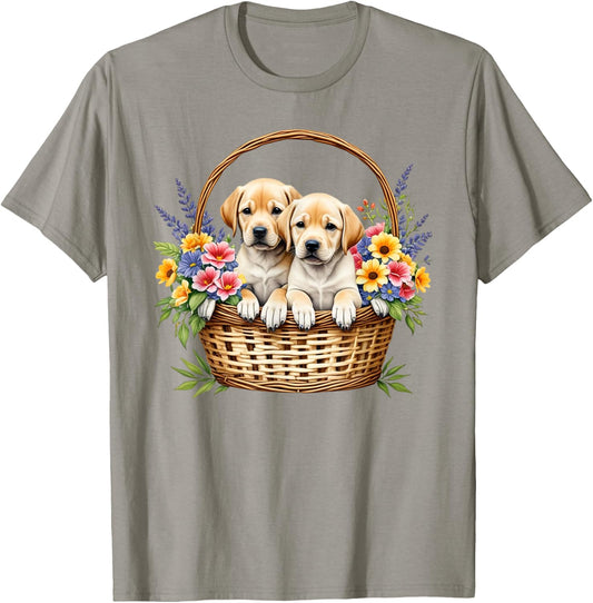 Labrador Dog Owner Puppies in a Basket T-Shirt - T-Shirt | Sand