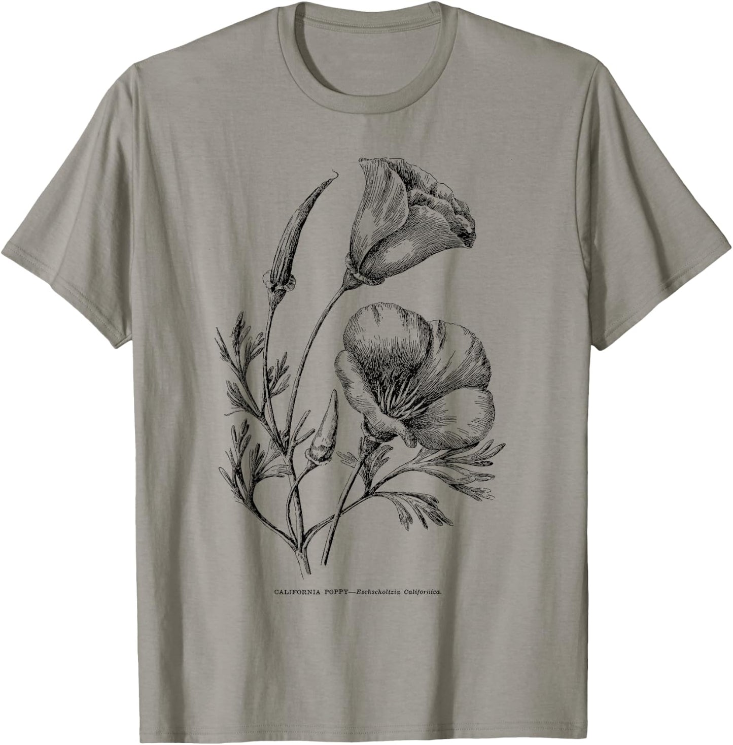 Californian Poppy Botanical Illustration Flower California T-Shirt - T-Shirt | Sand