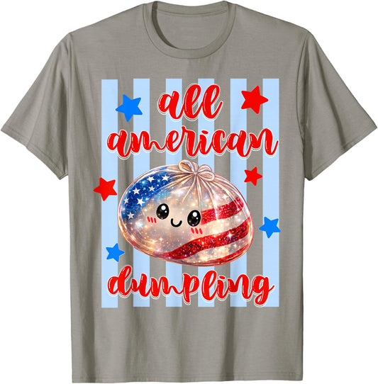 Kids Cute Striped All American Dumpling 4th of July Girls T-Shirt - T-Shirt | Sand