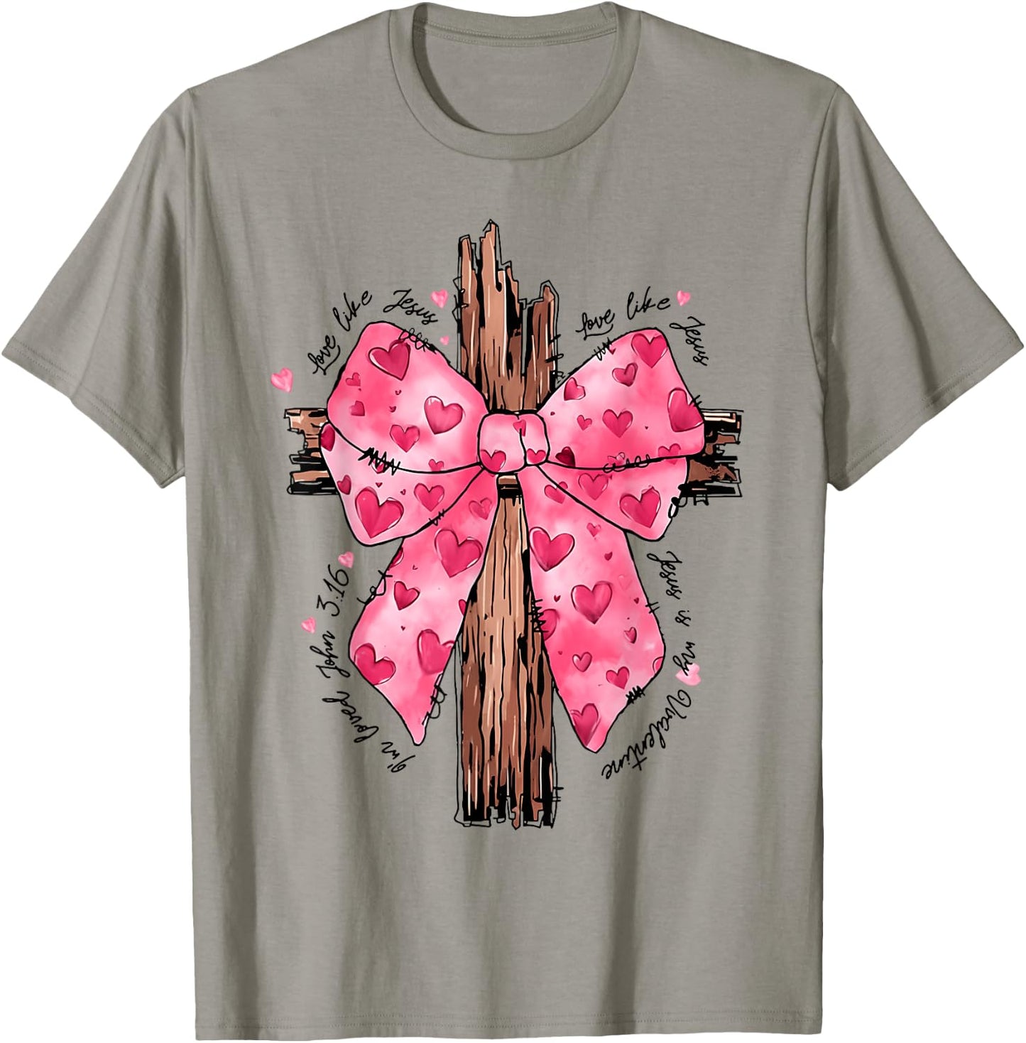 Love Like Jesus Religious God Christian Cross Coquette Bow T-Shirt - T-Shirt | Sand