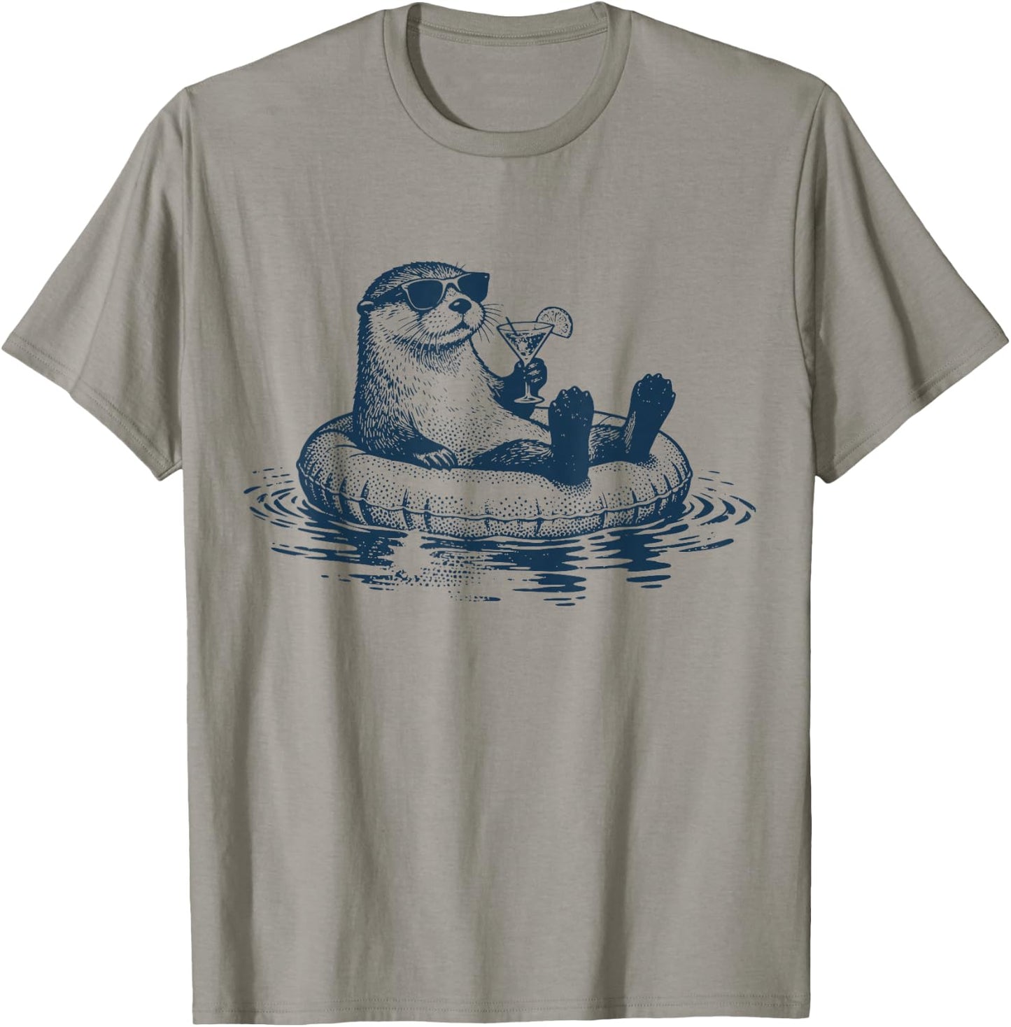 Cool Otter Floating Pool Cocktail, Ocean, Beach, Summer, Sun T-Shirt - T-Shirt | Sand