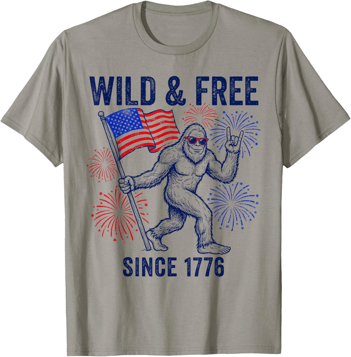 Patriotic Bigfoot Wild and Free Since 1776 4th of July T-Shirt - T-Shirt | Sand