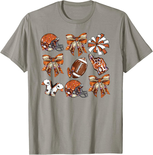 Orange Coquette Bow Football Game Day Women Girls Kids T-Shirt - T-Shirt | Sand