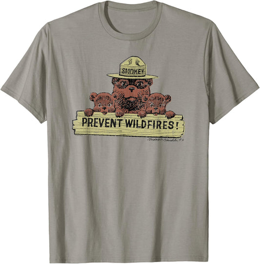 Smokey Bear Prevent Wildfires Sign with Cubs T-Shirt - T-Shirt | Sand