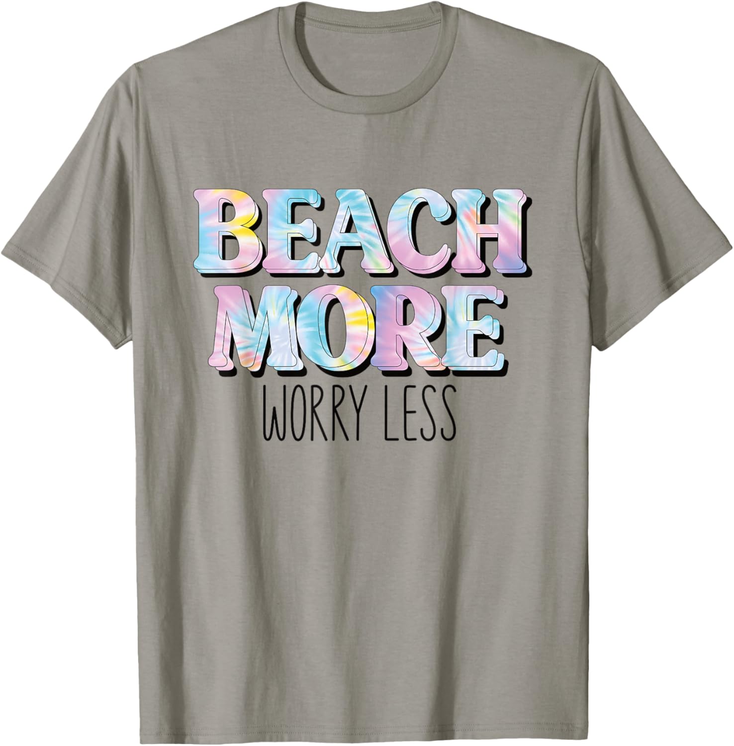 Beach More Worry Less Retro Tie Dye Summer Coastal Surfer T-Shirt - T-Shirt | Sand