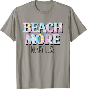 Beach More Worry Less Retro Tie Dye Summer Coastal Surfer T-Shirt - T-Shirt | Sand