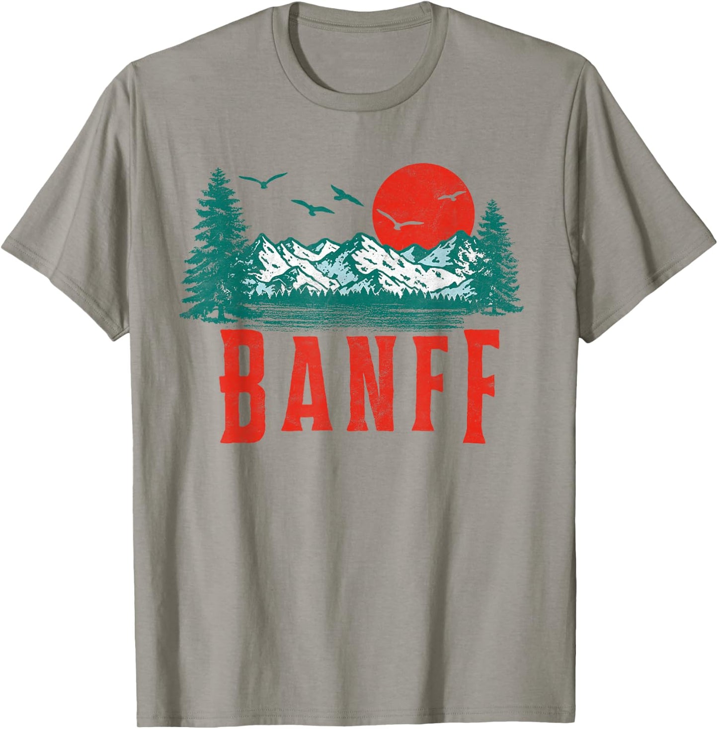 Vintage Banff National Park Mountains Scene T-Shirt - T-Shirt | Sand
