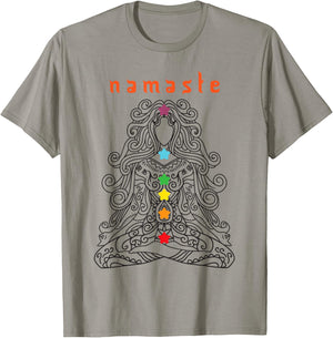 Namaste Design, Yoga Pose with Chakra Awesome Gift T-Shirt - T-Shirt | Sand
