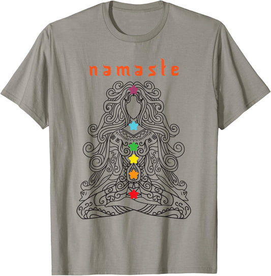 Namaste Design, Yoga Pose with Chakra Awesome Gift T-Shirt - T-Shirt | Sand
