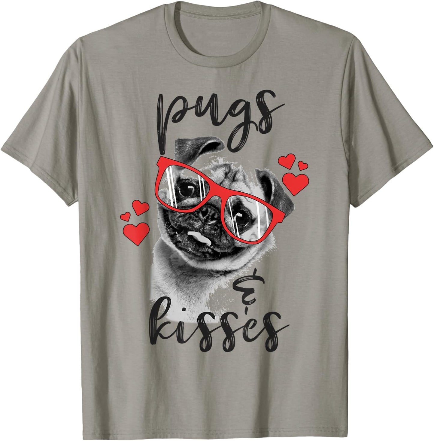 Valentine's Day Pugs And Kisses Red Hearts Valentine's T-Shirt - T-Shirt | Sand