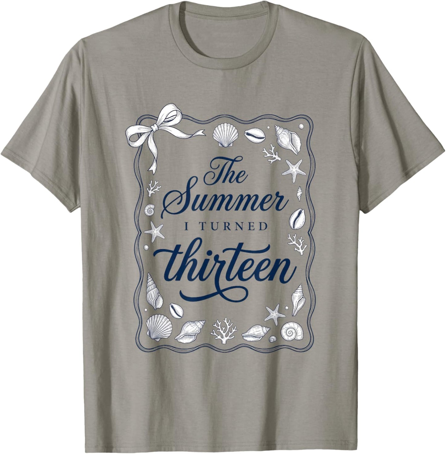 Summer I Turned Thirteen 13th Birthday Seashell Coastal Bow T-Shirt - T-Shirt | Sand