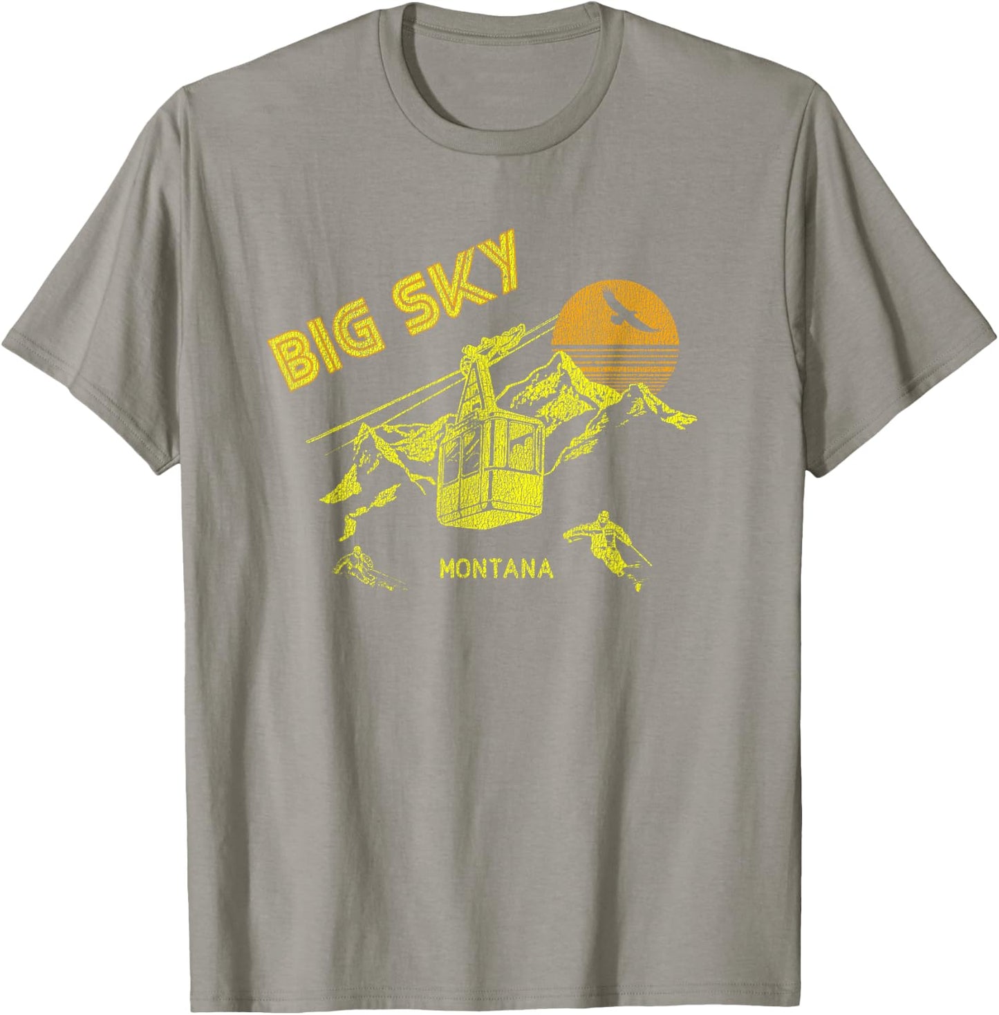 Big Sky Montana Distressed Retro Skiing T-Shirt - T-Shirt | Sand