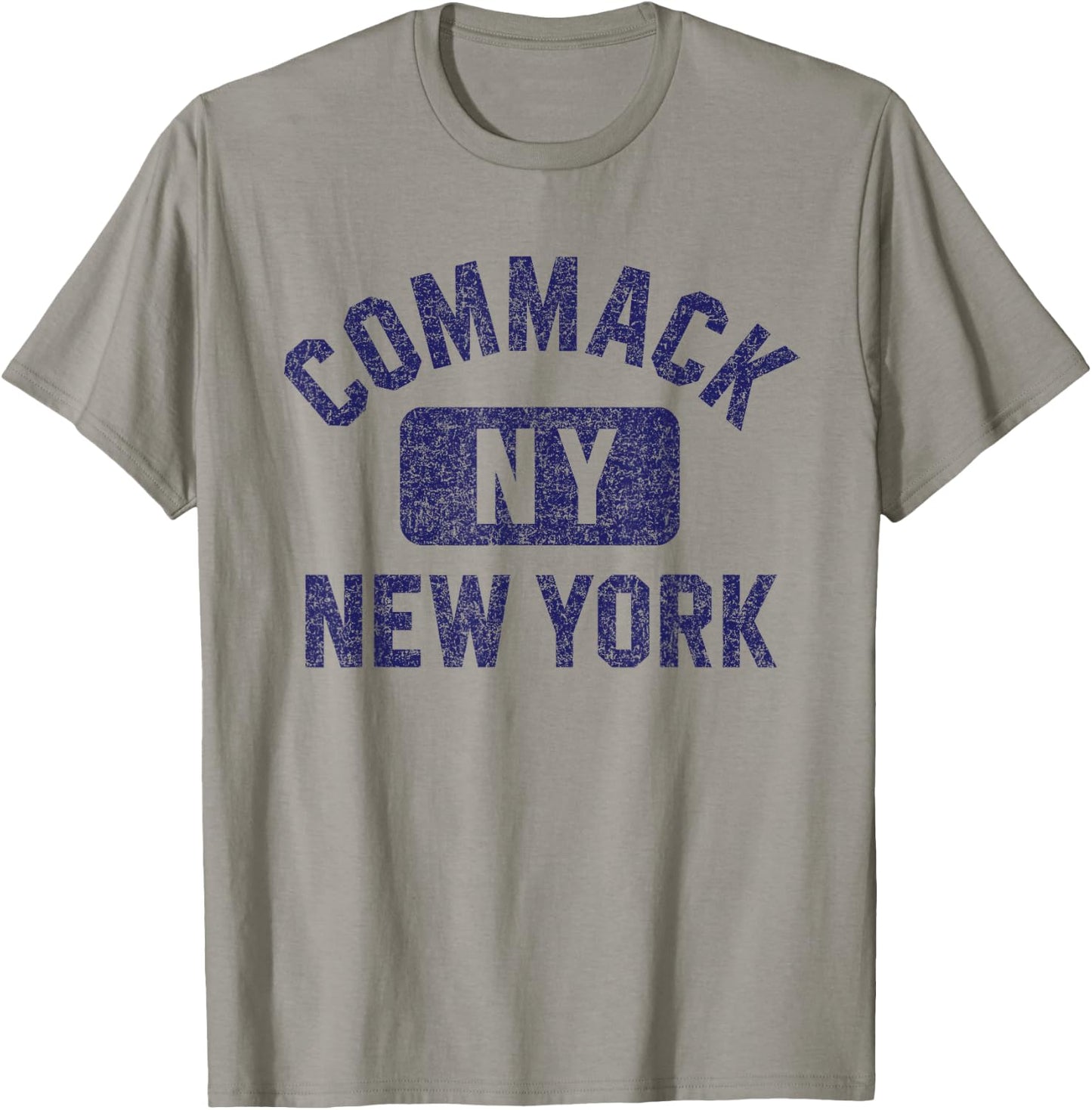 Commack NY New York Gym Style Distressed Dark Blue Print T-Shirt - T-Shirt | Sand