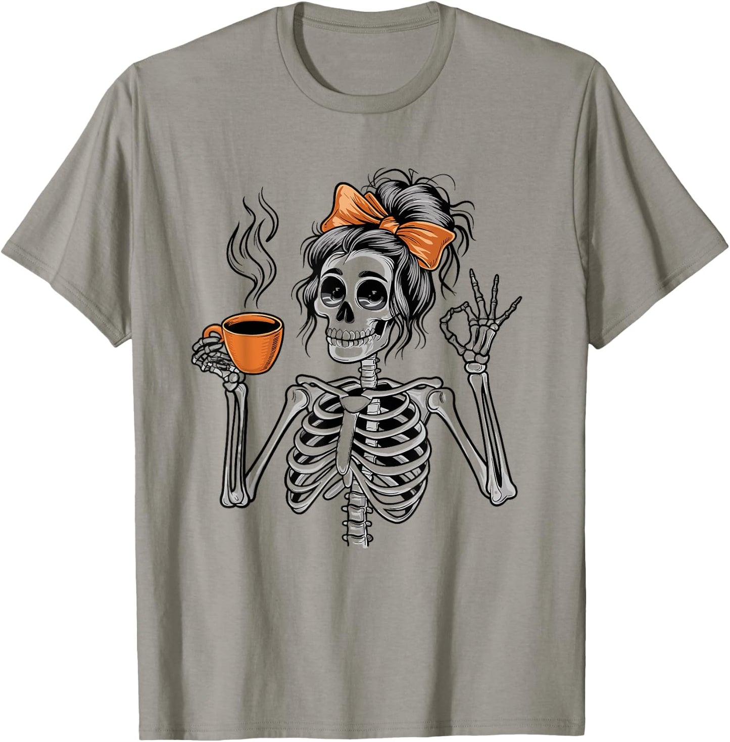 Halloween Skeleton Messy Bun Coffee Funny Costume Mom Women T-Shirt - T-Shirt | Sand