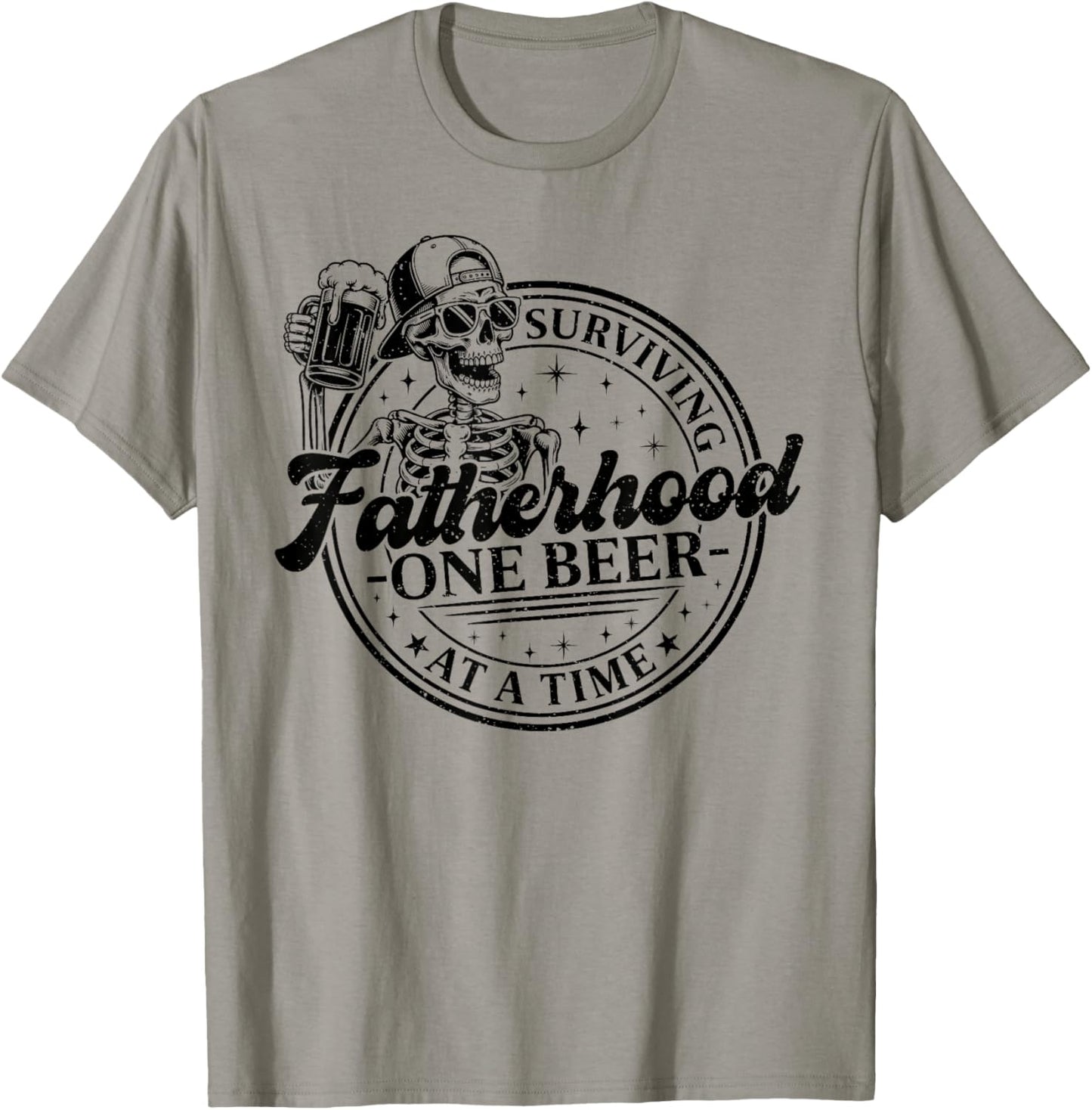 Surviving Fatherhood One Beer At A Time Fathers Day Skeleton T-Shirt - T-Shirt | Sand