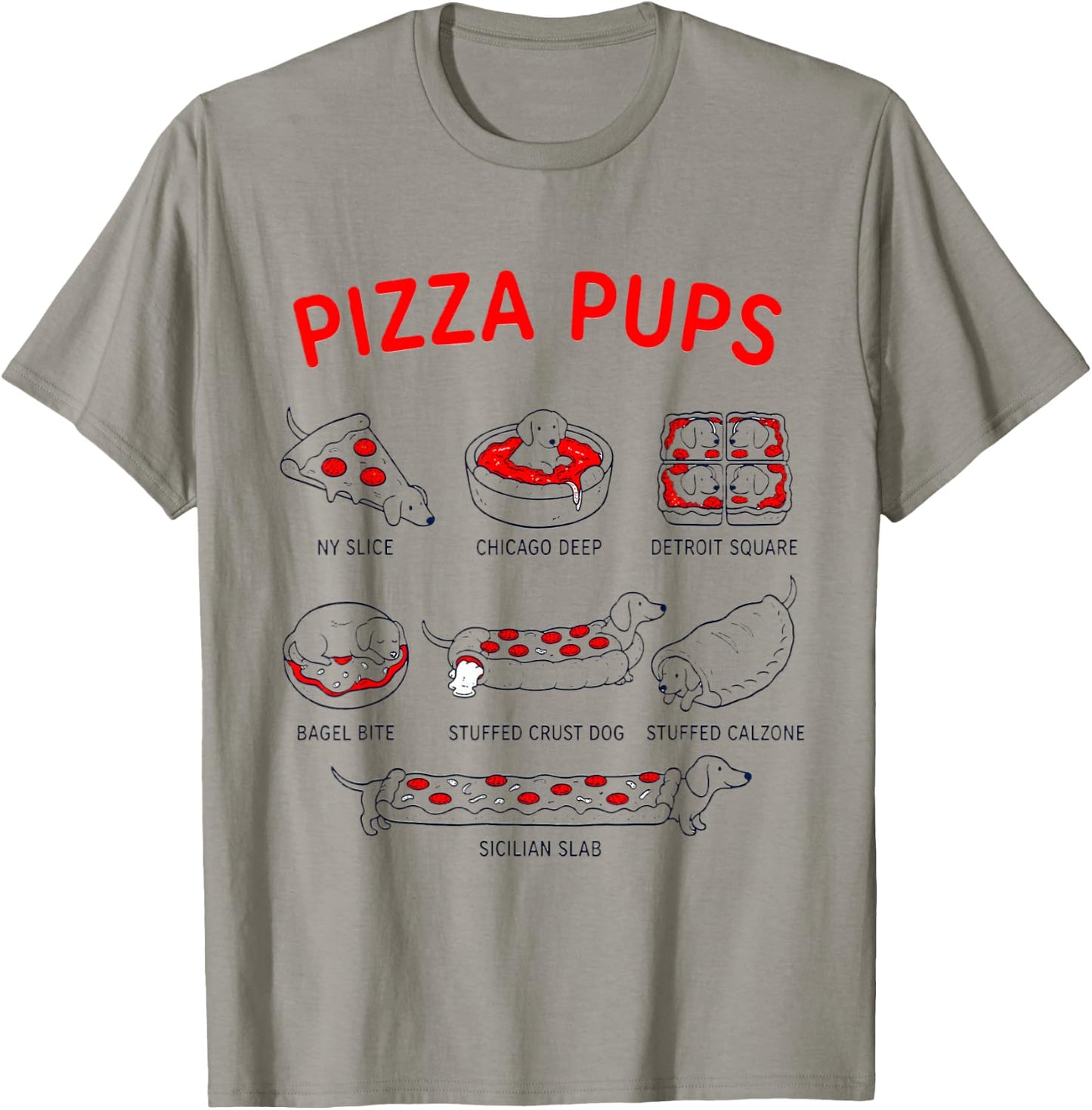 Pizza Pups The Menu Cute Dog Pizza Lover Italian Dachshunds T-Shirt - T-Shirt | Sand